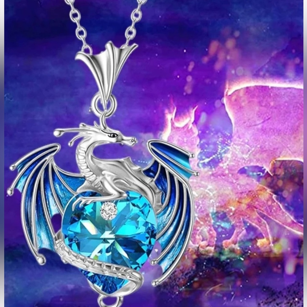 Vibrant Blue Dragon Necklace – Brand New